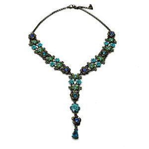 Vintage Y2K Michael Morrison Enamel Floral Y-Necklace—Turquoise Blue-Green — EUC